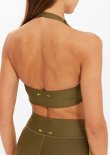 THE UPSIDE women's olive eco tech Oxford Ulla Halter Bra is designed for a supportive and comfortable fit and features a mid-coverage scoop halter. Made for performance.