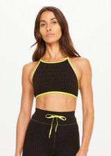 THE UPSIDE women's olive jacquard Castilla Anya Crossback Bra is designed for a soft and comfortable fit and features a high neck crossback bra with removable cups. Made for yoga and pilates.