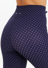 THE UPSIDE women's polka dot Spellbound 25inch Legging is supportive and comfortable with recycled rib fabric, elastic drawcord, and cream aglet ends. Made for yoga & pilates.
