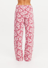 THE UPSIDE women's pink floral organic cotton Lahaina Charli Drawstring Pant has a low-rise straight leg fit with a soft elasticated waistband with drawcord. Perfect for everyday or holiday.