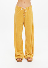 THE UPSIDE women's yellow terry towelling Cocos Charli Drawstring Pant has a low-rise straight leg fit with a soft elasticated waistband with drawcord. Perfect for everyday or holiday.