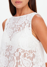 THE UPSIDE women's white Halcyon Helix Lace Mini Dress is a high neck A-line shift dress with a centre back zipper. Designed to be warm with the Capri Bra and Fox Shortie for coverage. Made for lifestyle.