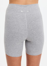 THE UPSIDE women's grey cotton Flash 5Inch Spin Short offers a mid-rise design in stretch jersey fabrication with no front seam. Made for yoga & pilates.