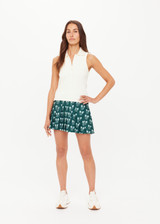 THE UPSIDE women's cream Courtship Henri Collared Top is made in moisture wicking, rib performance fabric and features a ribbed collar and buttons on front neckline. Made for tennis, gold & pickleball.
