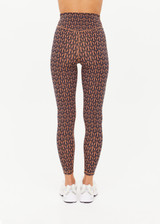 THE UPSIDE women's navy & camel recycled jacquard Castilla 25inch Legging is high-rise with a V panel waistband. Made for yoga & pilates.