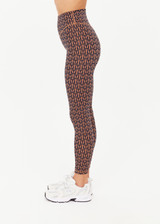 THE UPSIDE women's navy & camel recycled jacquard Castilla 25inch Legging is high-rise with a V panel waistband. Made for yoga & pilates.