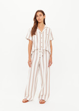 THE UPSIDE women's mocha stripe Baja Charli Drawstring Pant is designed for a low rise, straight leg fit with a elastic waistband with drawcord. Made for lifestyle.