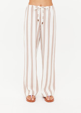 THE UPSIDE women's mocha stripe Baja Charli Drawstring Pant is designed for a low rise, straight leg fit with a elastic waistband with drawcord. Made for lifestyle.