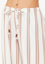THE UPSIDE women's mocha stripe Baja Charli Drawstring Pant is designed for a low rise, straight leg fit with a elastic waistband with drawcord. Made for lifestyle.