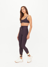THE UPSIDE women's grey recycled soft peached Kefi Brielle Scoop Sports Bra has a low back design with removeable cups and mocha binds along neckline. Made for yoga & pilates.