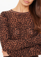 THE UPSIDE women's leopard linen Ludlow Ada Long Sleeve Knit is a regular fit, lightweight crew neck featuring a stripped rib neckline. Made for everyday wear.