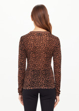 THE UPSIDE women's leopard linen Ludlow Ada Long Sleeve Knit is a regular fit, lightweight crew neck featuring a stripped rib neckline. Made for everyday wear.