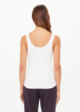 THE UPSIDE women's cream organic cotton Del Rey Pointelle Tank Top features a scooped lace trim neckline with a soft ribbed fabrication. Made for everyday wear.