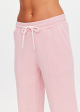 THE UPSIDE women's pink organic cotton french terry McGrath Willow Wide Leg Pant is a high-rise wide leg fit with side pockets and an elasticated waistband with a drawcord. Made for everyday wear.