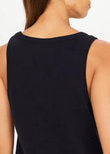 THE UPSIDE women's black recycled cotton Soho Jacquie Tank Top is designed for a relaxed fit and features a ribbed neckline and armhole. Made for everyday leisure.