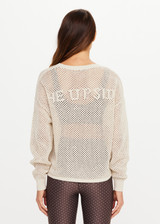 THE UPSIDE women's cream organic cotton Sebastian Knit Crew offers a relaxed fit with an open knit construction and ribbed trims. Made for lifestyle.