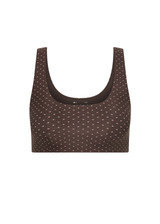 THE UPSIDE women's geo recycled supersoft Poet Harley Scoop Sports Bra offers a soft and supportive fit with scoop necklines, removable cups and a signature geo print. Made for yoga and pilates.