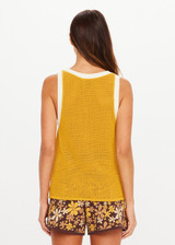 THE UPSIDE women's yellow organic cotton Fenway Wales Knit Tank features a relaxed fit, open knit construction and contrast ribbed trims. Made for lifestyle.