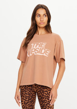 THE UPSIDE women’s brown 100% organic cotton Jacob Tee is designed for an oversized fit and features a ribbed collar and printed logo detail. Made for lifestyle.
