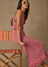 THE UPSIDE women's pink organic cotton Bahia Helena Knit Fringe Dress is designed for a relaxed fit, featuring a low scoop back, loose knit construction and fringed hem detailing. Made for lifestyle.