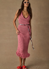 THE UPSIDE women's pink organic cotton Bahia Helena Knit Fringe Dress is designed for a relaxed fit, featuring a low scoop back, loose knit construction and fringed hem detailing. Made for lifestyle.