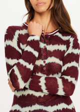 THE UPSIDE women’s tie dye 100% linen Rio Eli Long Sleeve Knit is a regular fit crew neck top and features a lightweight knit fabrication, button front opening and ribbed neckline. Made for lifestyle.