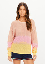 THE UPSIDE women’s tie dye 100% organic cotton Sebastian Knit Crew is a relaxed fit crew neck sweater and features an open knit construction and ribbed neckline and cuffs. Made for lifestyle.