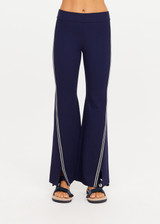 THE UPSIDE women’s navy sustainable Joyela Panelled Flare Pant is mid rise and features an internal elasticated waistband, front and back darts and contrast side stripe tape. Made for lifestyle.