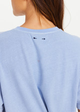 THE UPSIDE women's blue hemp cotton Jodhi Tee is designed for a regular fit and features a classic tee silhouette with a soft marl finish and embroidered logo detail. Made for lifestyle.