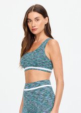 THE UPSIDE women's green Seamless Jade Bra is designed for a supportive and comfortable fit and features a full coverage silhouette, T-bar back and removable cups. Made for yoga and pilates.