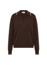 THE UPSIDE women's brown cashmere blend Coco Luna Cashmere Knit Top is designed for a relaxed fit and features a V neckline, collared silhouette and striped rib trims. Made for lifestyle.