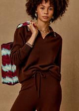 THE UPSIDE women's brown cashmere blend Coco Luna Cashmere Knit Top is designed for a relaxed fit and features a V neckline, collared silhouette and striped rib trims. Made for lifestyle.