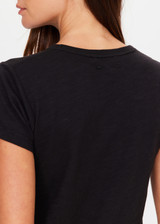 THE UPSIDE women's black organic cotton Avalon Crew Neck Baby Tee is a everyday staple made from soft organic cotton jersey and finished with an embroidered arrow logo at back. The perfect everyday tee, made to last.