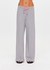 THE UPSIDE women's grey organic cotton Sandy Wide Leg Track Pant is cut in a relaxed shape with an elasticated waistband and pink paracord drawcord. The perfect everyday track pant, made to last.