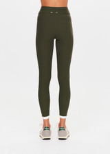 THE UPSIDE women's olive Laguna 25inch Legging offers soft support and features an orange drawcord and contrast cuffs at hem. Made for yoga & pilates.