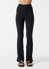 THE UPSIDE women's black Divina Florence Flare Pant is mid-rise and features a foldover waistband and side splits at hem in cotton modal fabrication. Made for lifestyle.