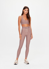 THE UPSIDE women's check Palacio 25inch Midi Pant is mid-rise with soft recycled peached fabric and mushroom drawcord. Made for yoga and pilates.