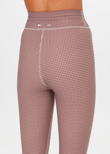 THE UPSIDE women's check Palacio 25inch Midi Pant is mid-rise with soft recycled peached fabric and mushroom drawcord. Made for yoga and pilates.