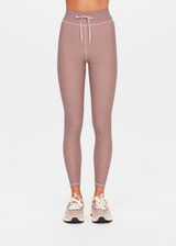 THE UPSIDE women's check Palacio 25inch Midi Pant is mid-rise with soft recycled peached fabric and mushroom drawcord. Made for yoga and pilates.