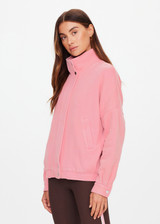 THE UPSIDE women’s pink organic cotton Bonita Carmen Moto Jacket is a relaxed-fit, zip-through style with a high neck and full lining. Made for lifestyle.