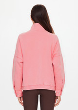 THE UPSIDE women’s pink organic cotton Bonita Carmen Moto Jacket is a relaxed-fit, zip-through style with a high neck and full lining. Made for lifestyle.