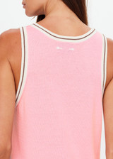 THE UPSIDE women’s pink cotton viscose Dolly Knit Tank Top is a relaxed-fit retro basketball style with contrast stripe rib at the neck and armholes. Made for lifestyle.