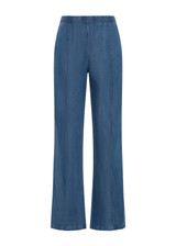 THE UPSIDE women's blue lyocell Lykke Marnie Wide Leg Pant is designed for a high-rise fit and features an elasticated waistband and cream binds down the side seams. Made for lifestyle.