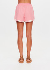 THE UPSIDE women’s pink Cortina Klio Short is a relaxed-fit style with a soft elasticated waistband and pink paracord drawcord with cream aglet ends. Made for lifestyle.