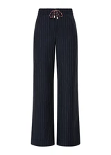 THE UPSIDE women's stripe Wool Elita Pant is a mid-rise, wide leg pant and features cream piping along side seams and maroon paracord drawcord. Made for lifestyle.