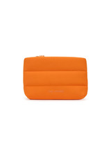 THE UPSIDE orange La Paz Cosmetic Pouch features printed palm tree lining, a chunky zipper closure with neon paracord and raised The Upside logo on the front.