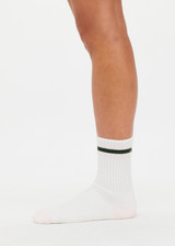 THE UPSIDE women's cotton multicoloured Limitless 3 Pack Sock with soft terry sole. The 3 pack features cream with pink & green stripes, cream with blue & dark blue stripes and cream with yellow & burgundy stripes.