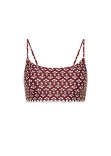THE UPSIDE women's floral Firefly Hutton Scoop Bra is mid coverage with scoop front, adjustable straps, removable bust cups and shelf bra. Made for pilates.