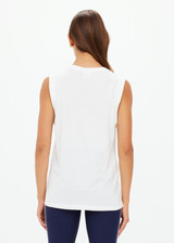 THE UPSIDE women's white organic cotton Stardust Jeet Tank Top is designed for a relaxed fit and features printed star logo on front. Made for lifestyle.