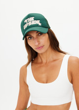THE UPSIDE women's green Stardust Trucker Hat features a foam front and mesh back with an adjustable snapper.